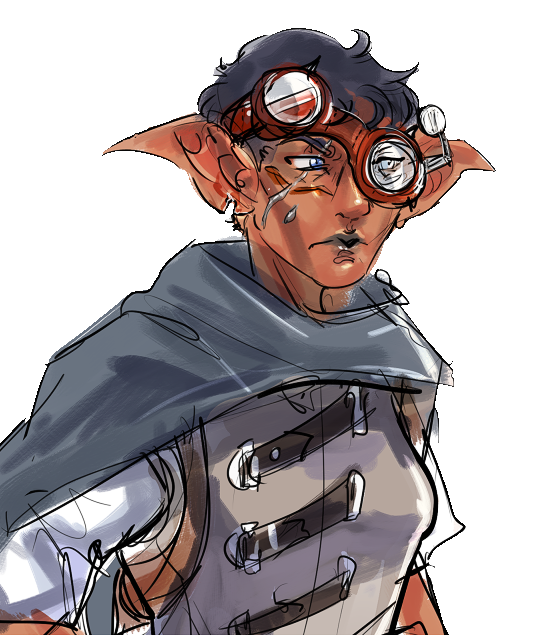 Estrellan goblin wearing goggles and practical traveling clothes